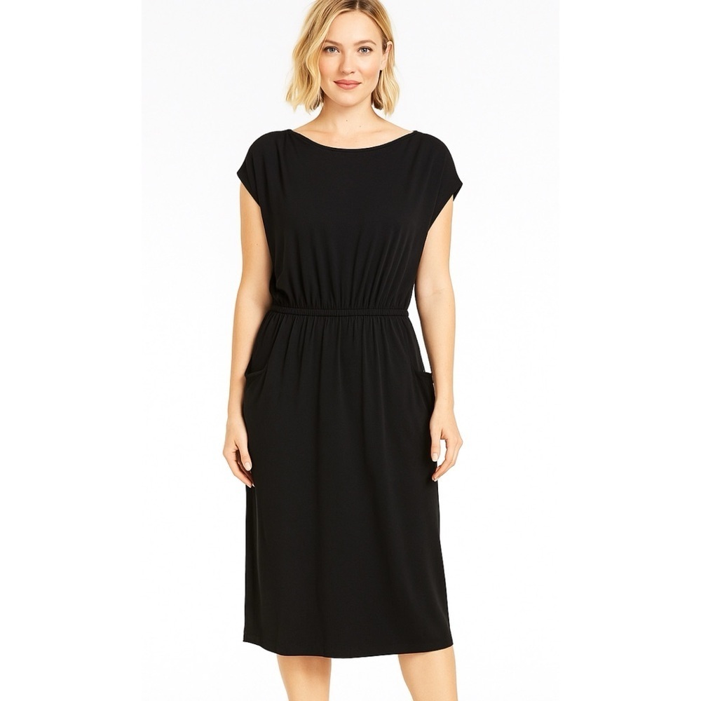 Boden Women’s Black Size 6R Elastic Waist Cotton Cap Sleeves Dress